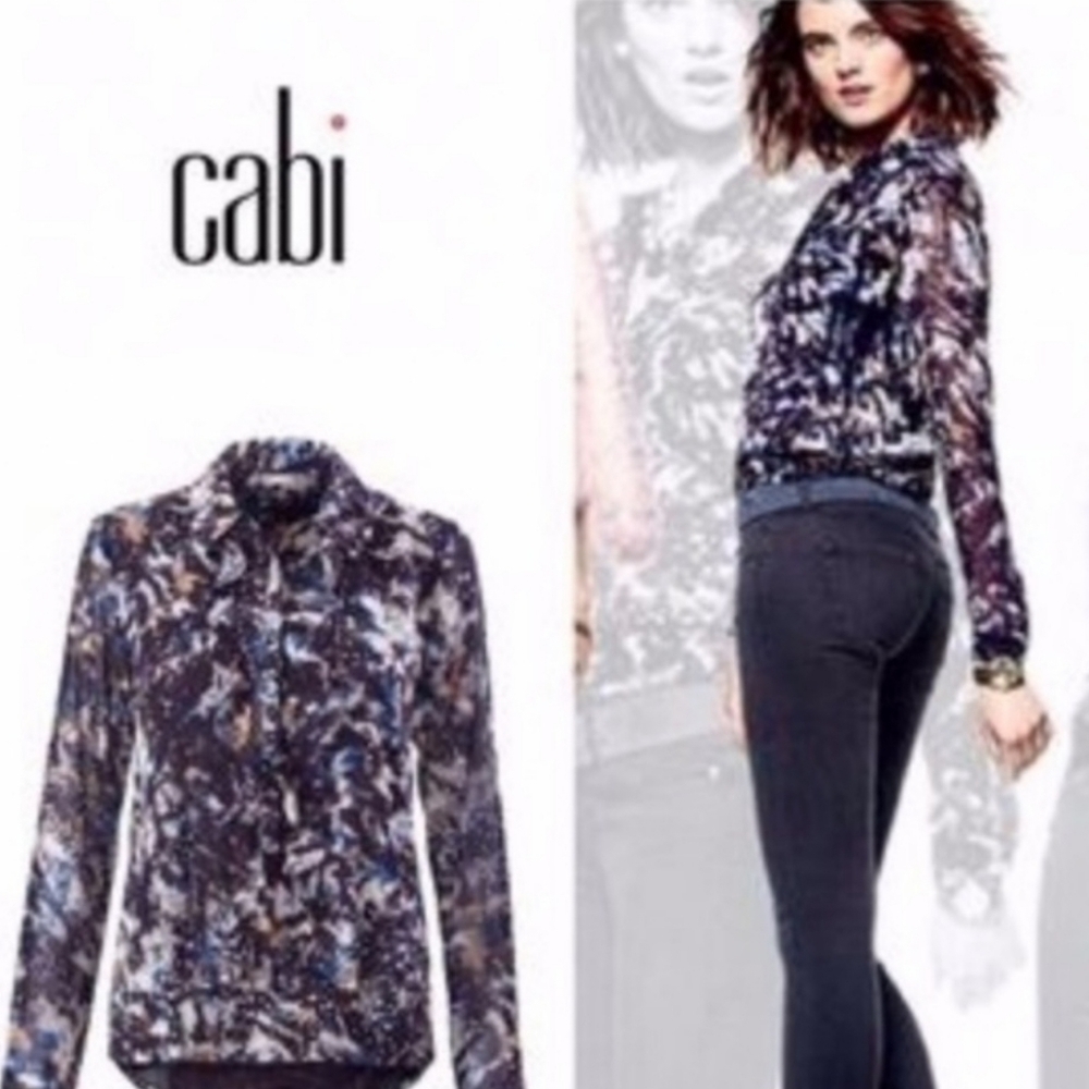 Cabi starry night ruffle button down top 3066 S
